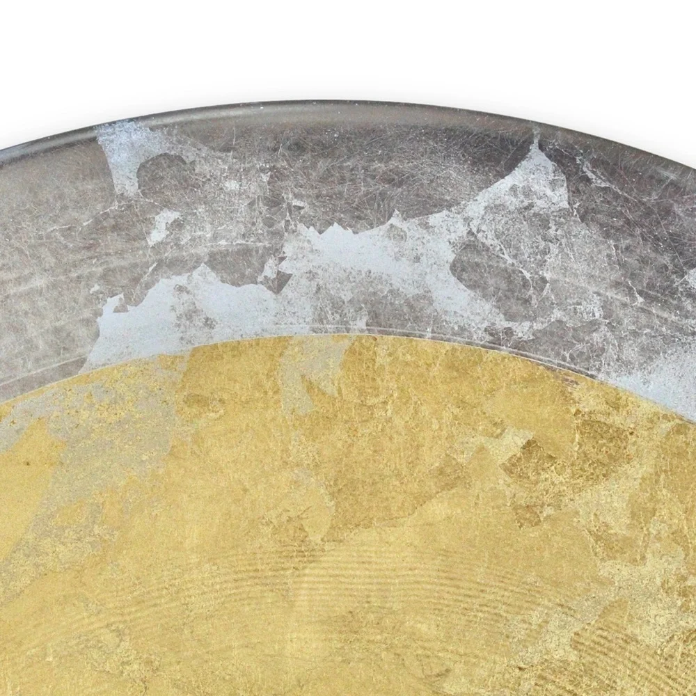 Italian Gold & Silver Leaf Glass Shallow Bowl / Platter Large Centerpiece 15.25”